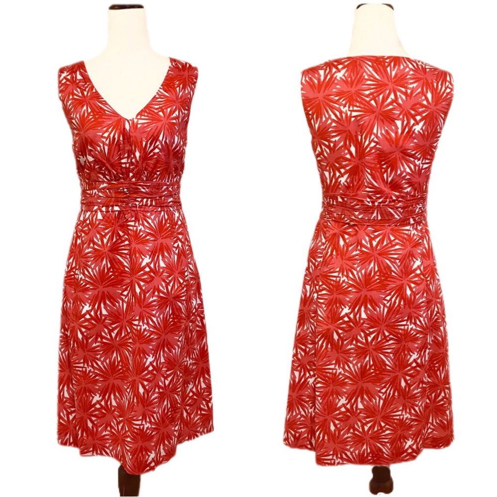 BODEN Red Orange Floral Print Sleeveless Cotton Sheath Dress Size 6 Petite